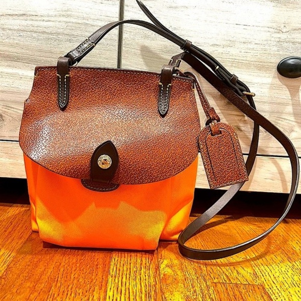 Dooney & Bourke Orange Nylon & Brown Pebble Leather Crossbody Bag